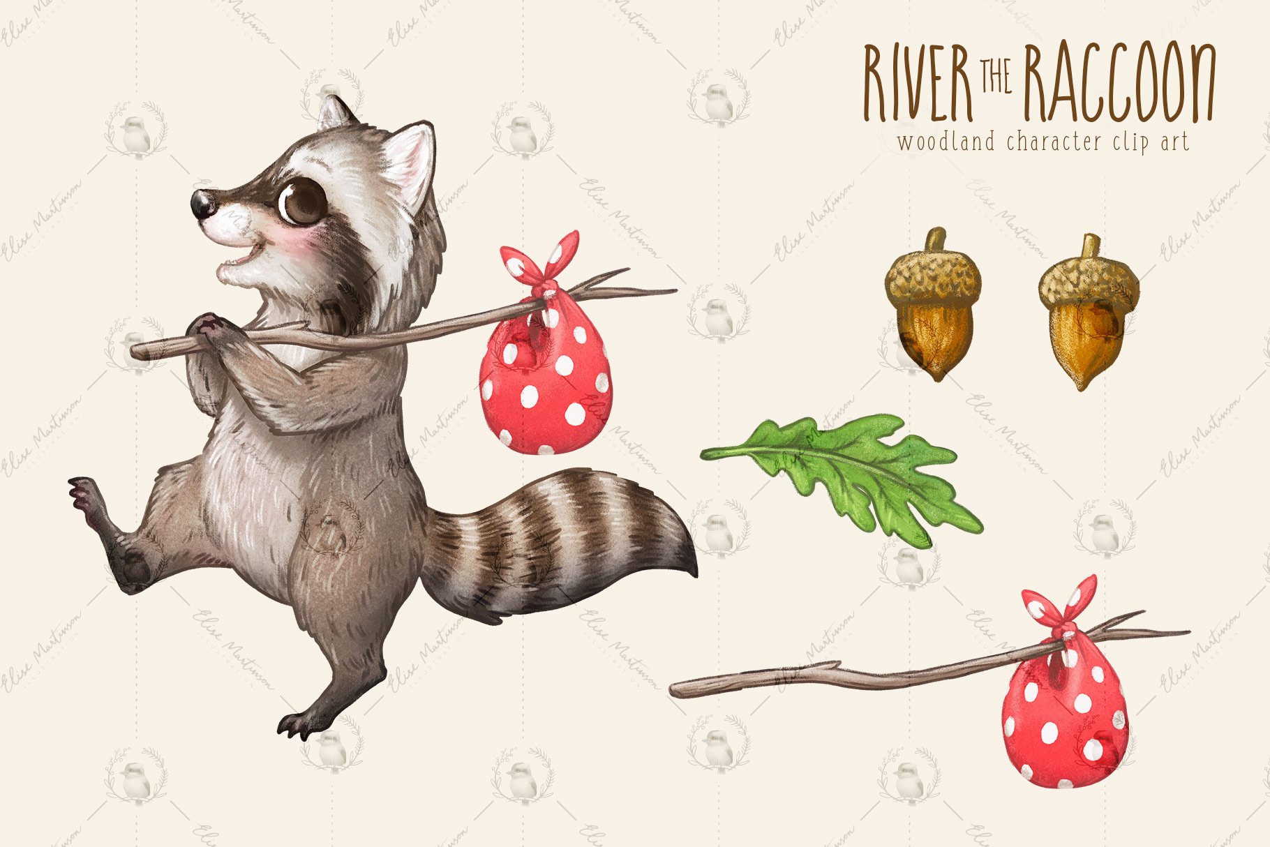 Woodland Raccoon Clipart preview image.