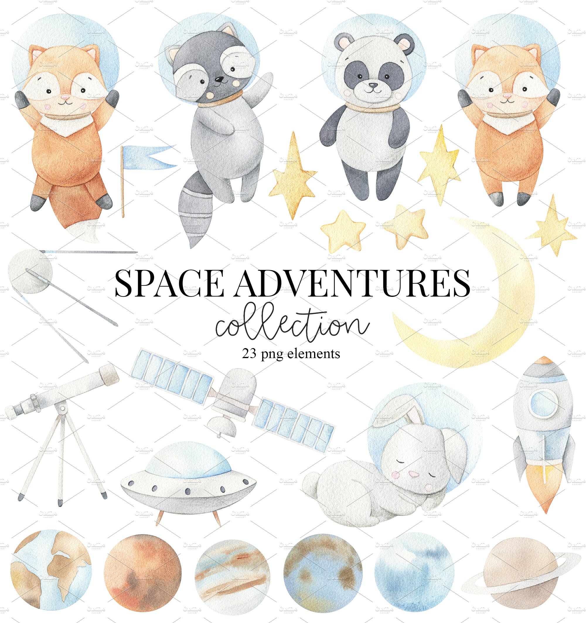 Space adventures - Watercolor set preview image.