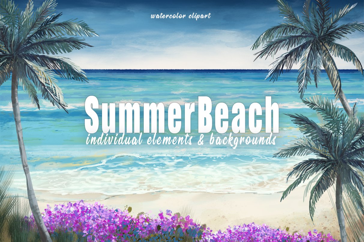 Watercolor Beach Landscape Clipart cover image.