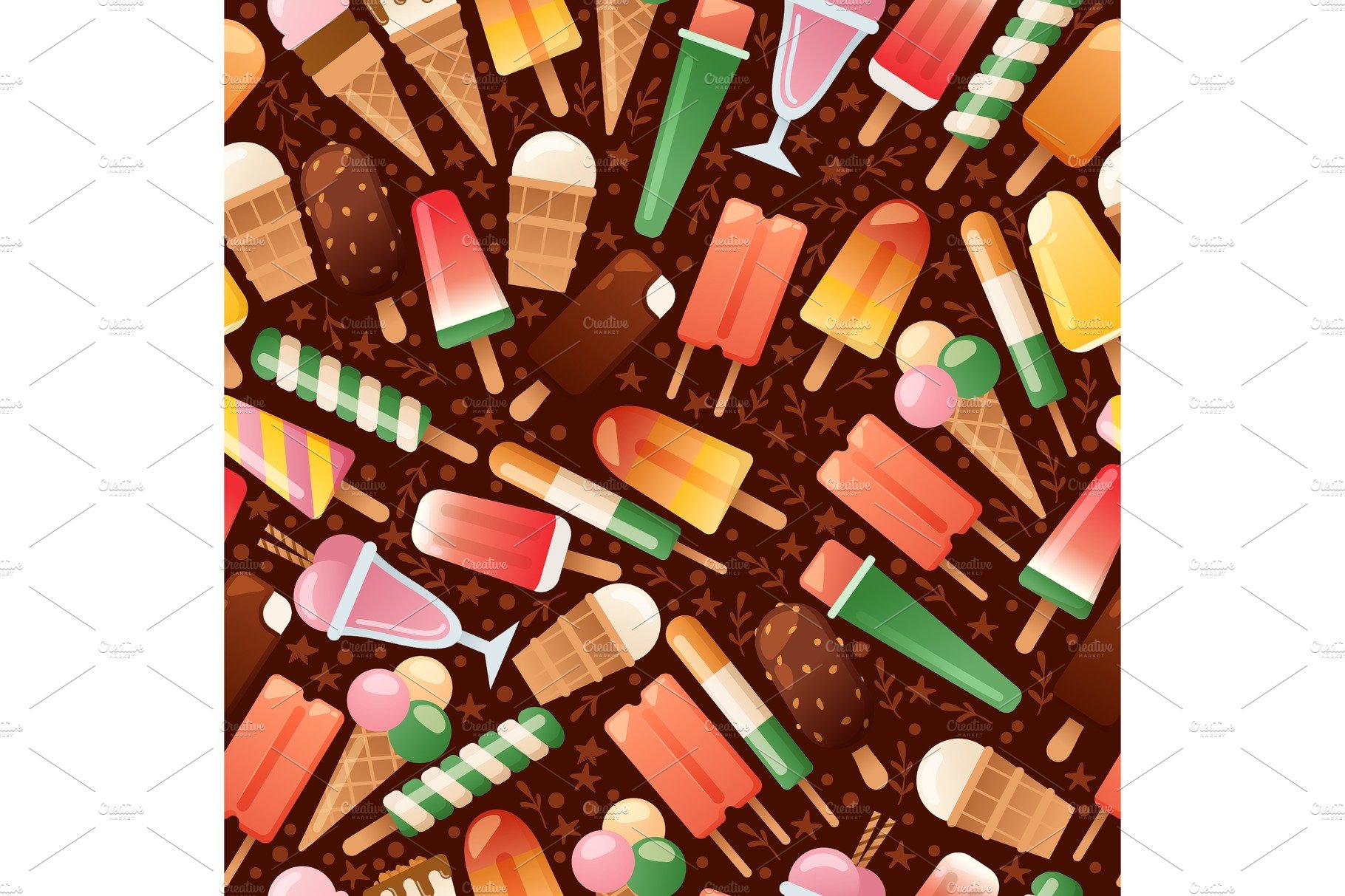 Ice cream seamless pattern, vector cover image.