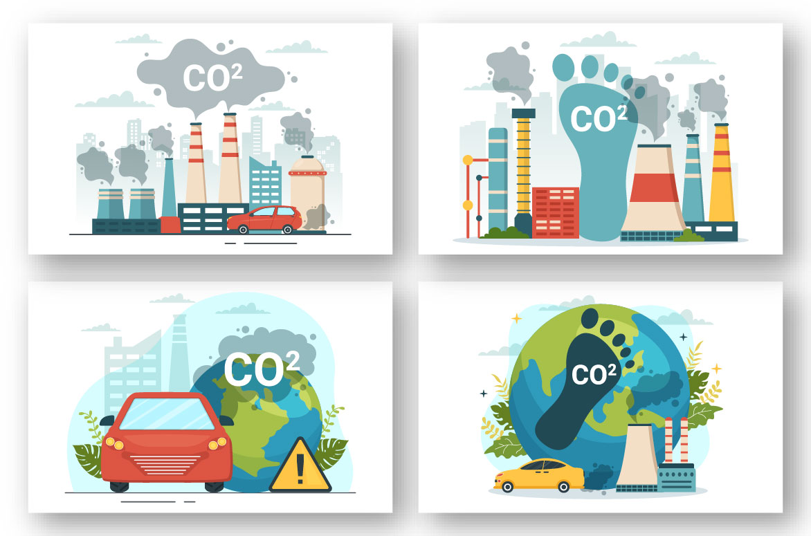 Set of four posters with different types of pollution.