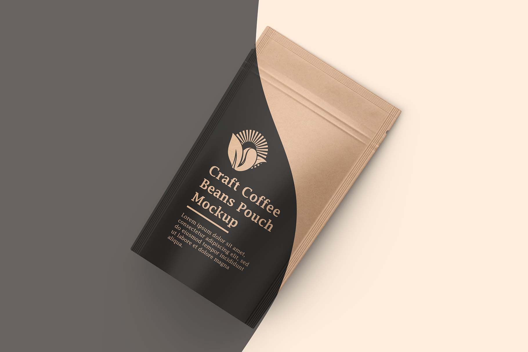 Craft Paper Coffee Pouch Bag Mockup preview image.