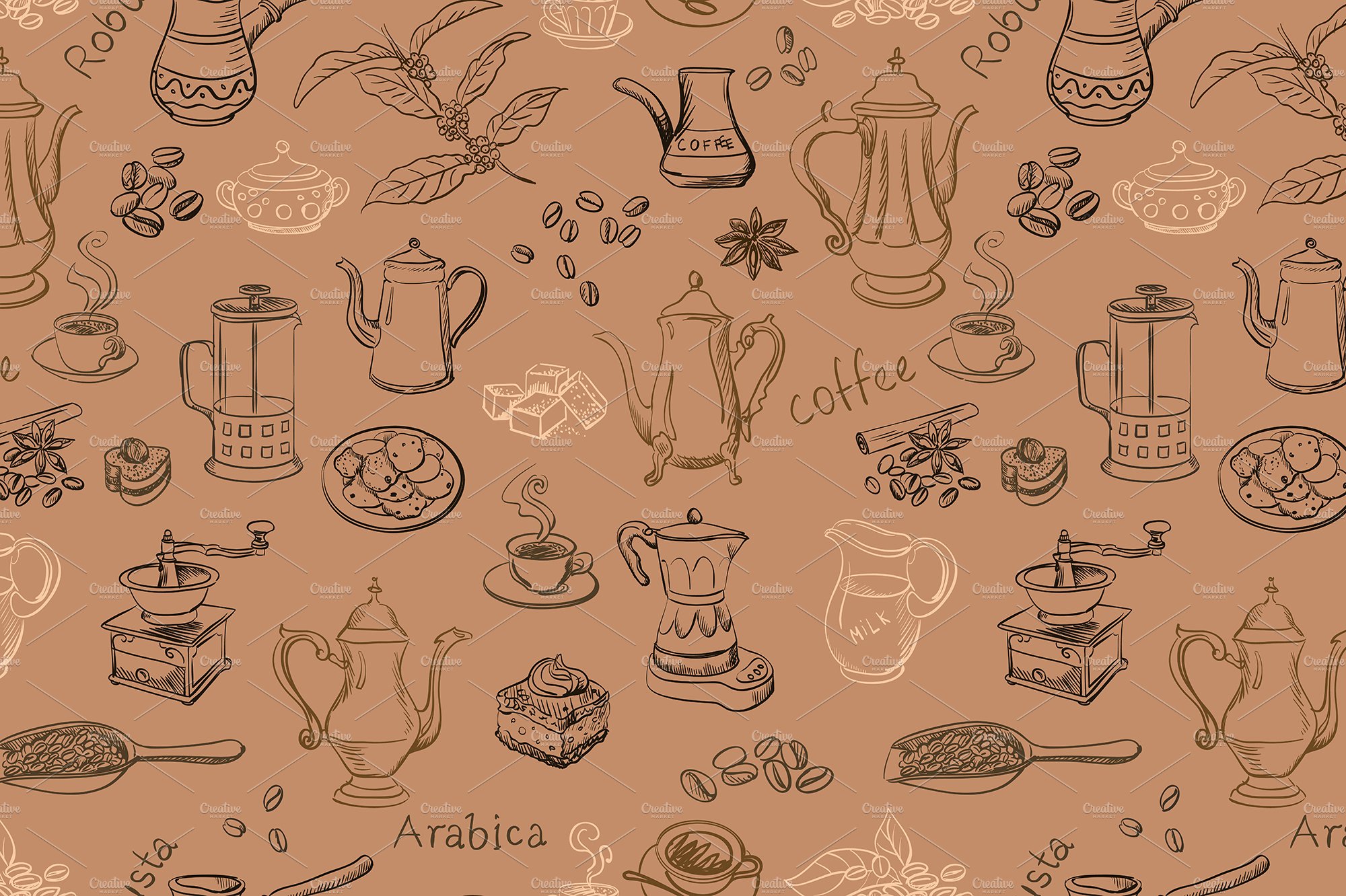 coffee seamless pattern cover image.