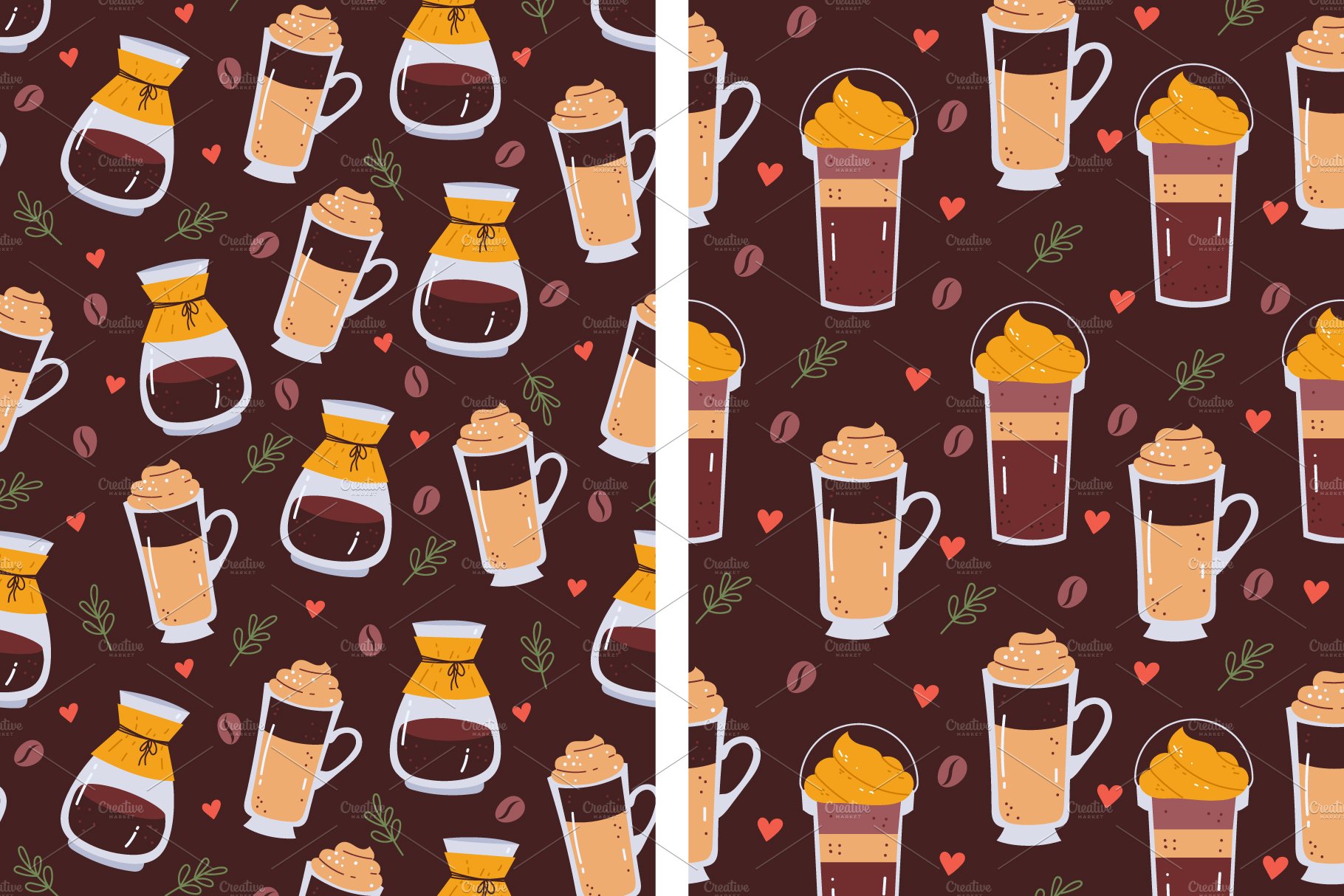 Coffee cups seamless pattern background food drink