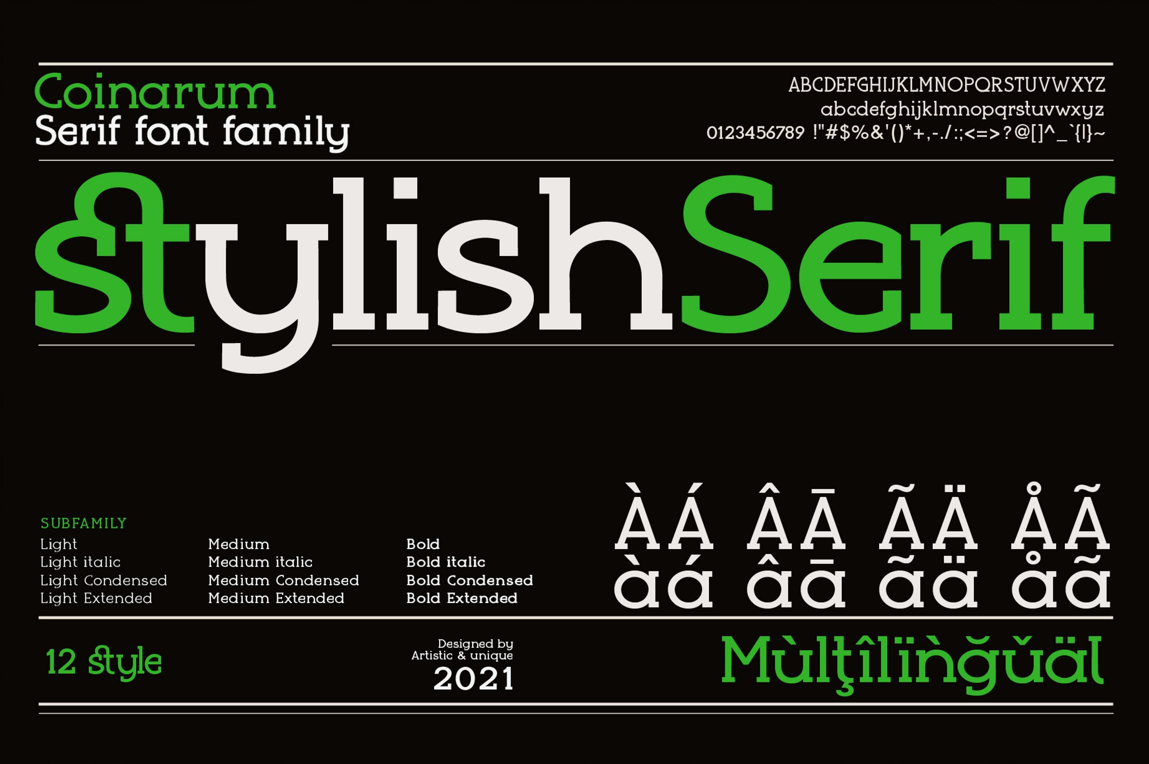 Coinarum - Serif font family preview image.