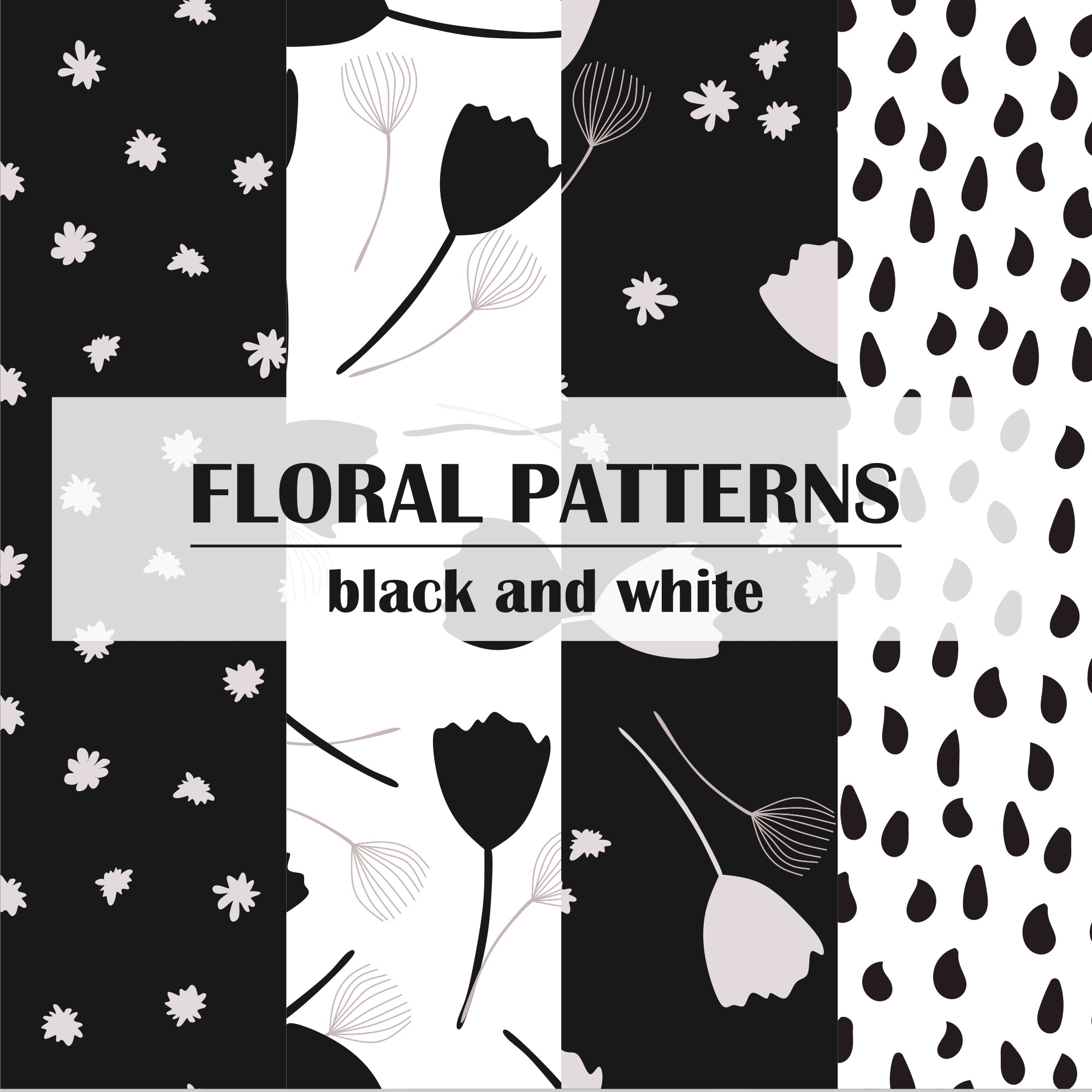 Black and White Ditsy Floral Print by The Pattern Lane Seamless