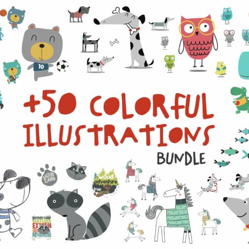 Colorful Illustrations Bundle x50 cover image.