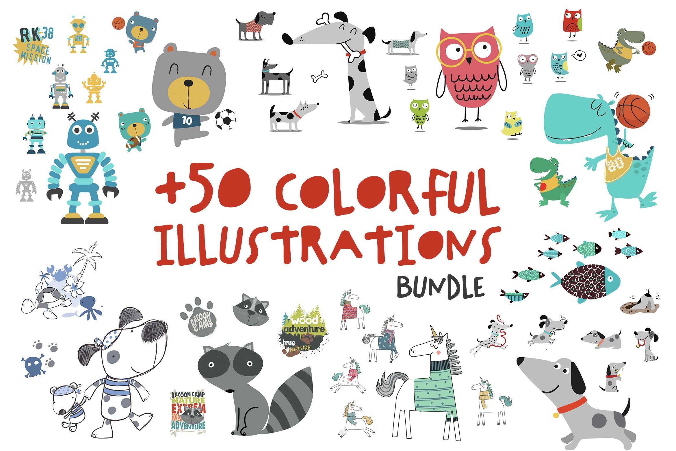 Colorful Illustrations Bundle x50 cover image.