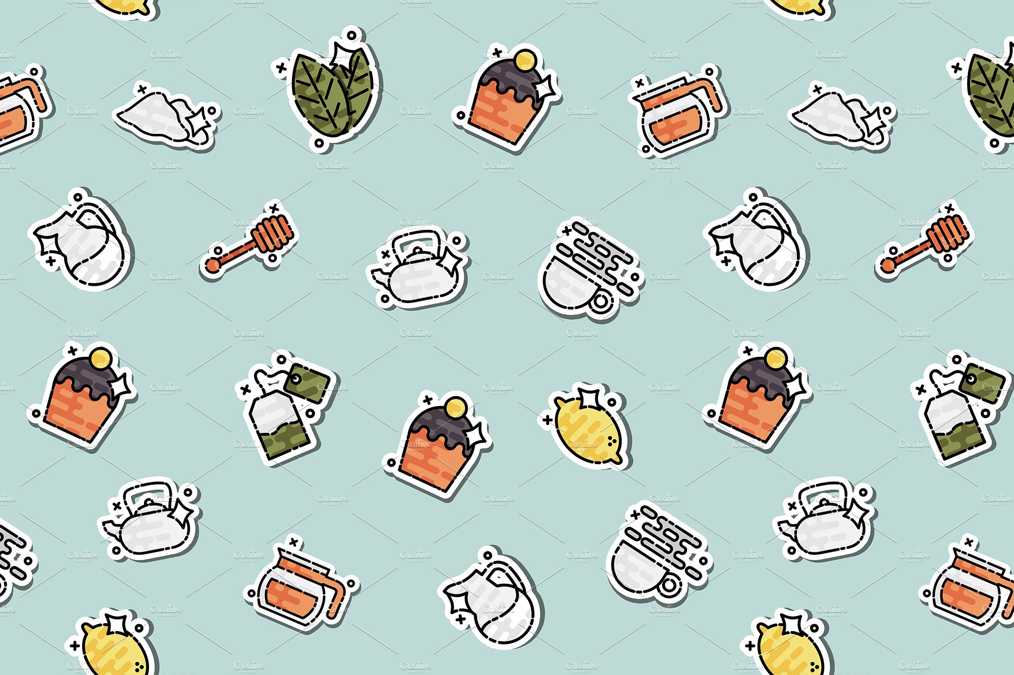 Tea concept icons pattern cover image.