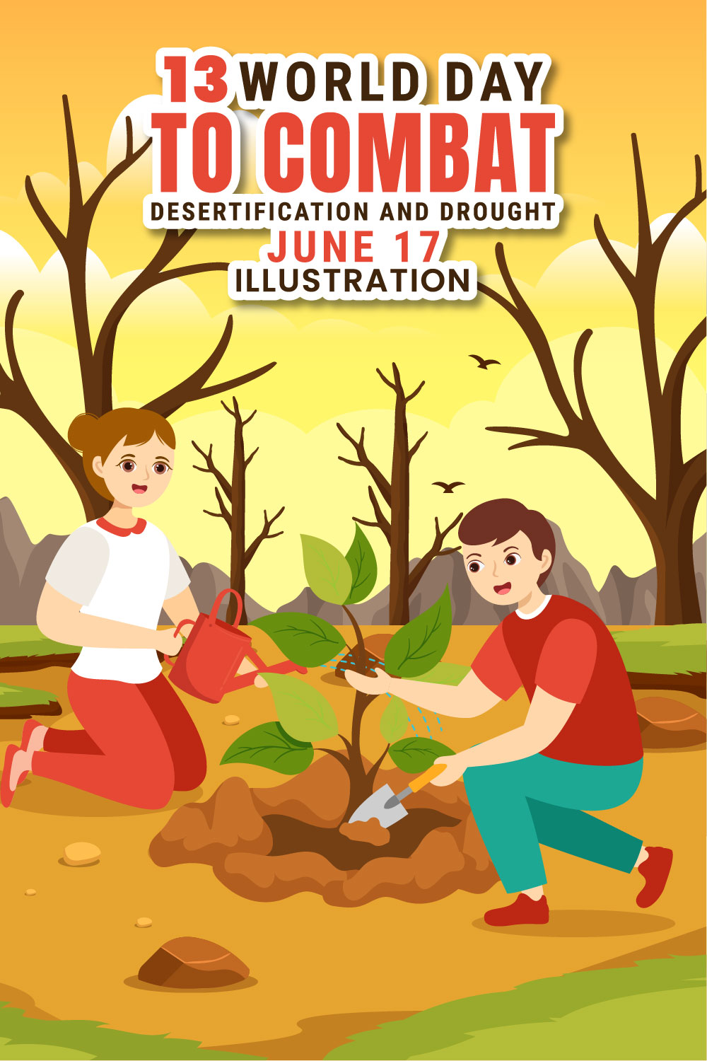 13 World Day to Combat Desertification and Drought Illustration pinterest preview image.