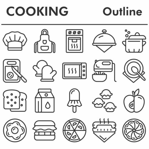 Cooking icons set, outline style cover image.