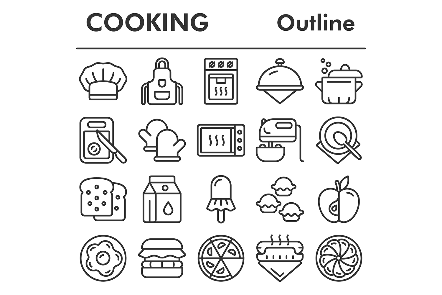 Cooking icons set, outline style pinterest preview image.
