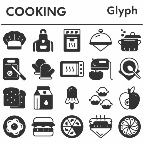 Cooking icons set, glyph style cover image.