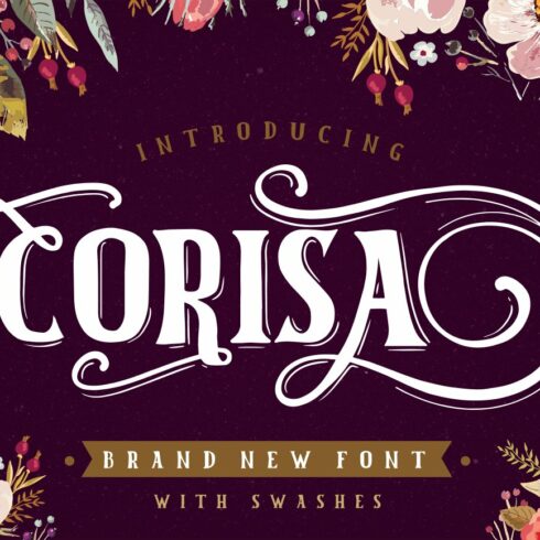 Corisa display font with swashes cover image.