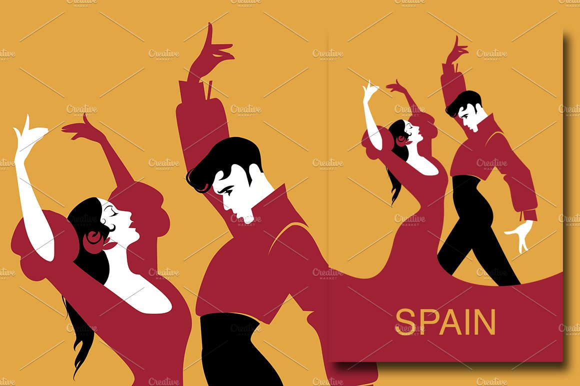Couple of Spanish flamenco dancers cover image.