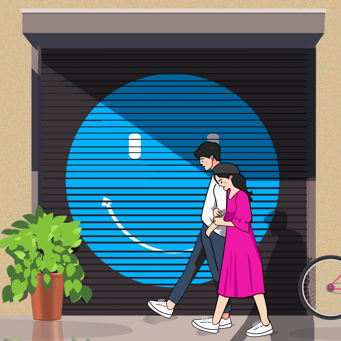 Couple walk in street Art preview image.