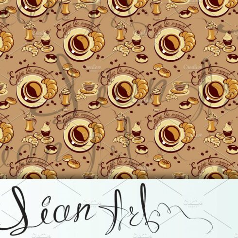 Seamless pattern with coffee cups cover image.