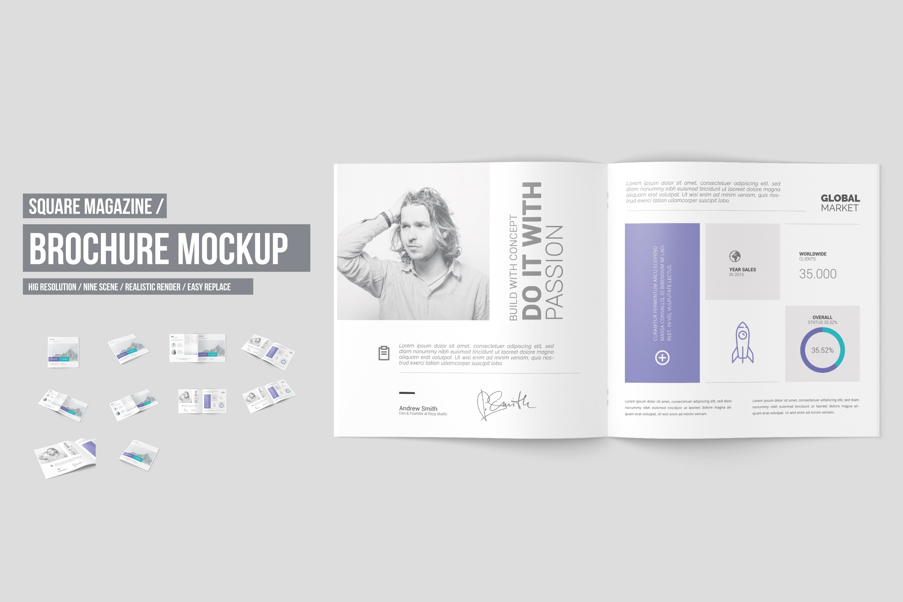 Square Brochure / Magazine Mockup cover image.