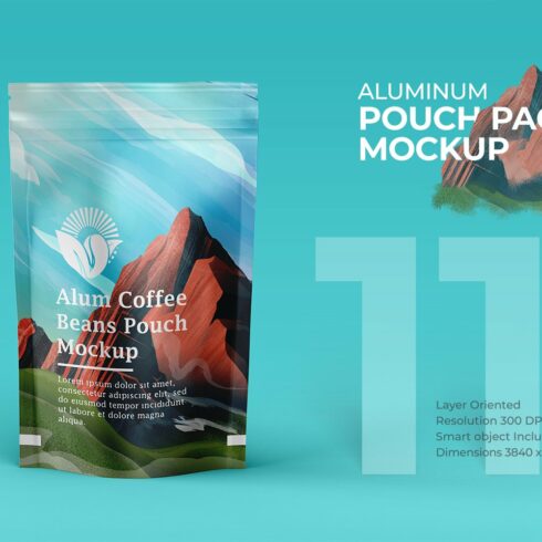 Aluminum Coffee Pouch Package Mockup cover image.