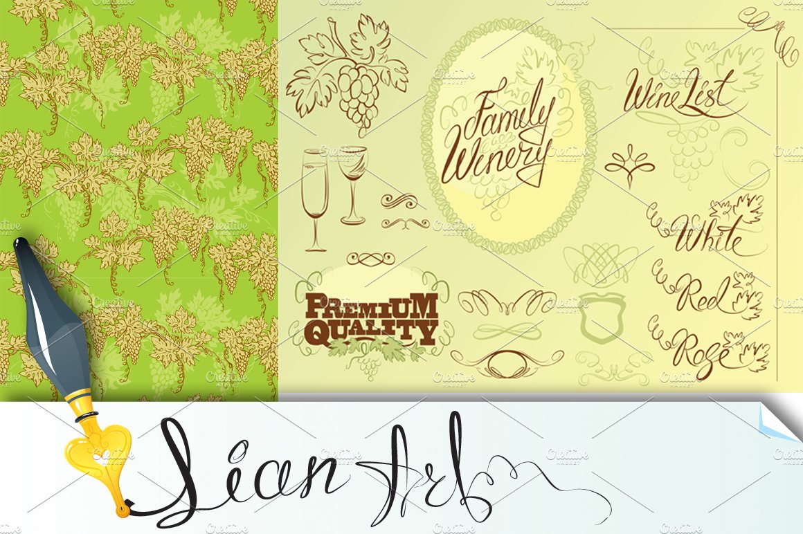 Set of wine design elements cover image.