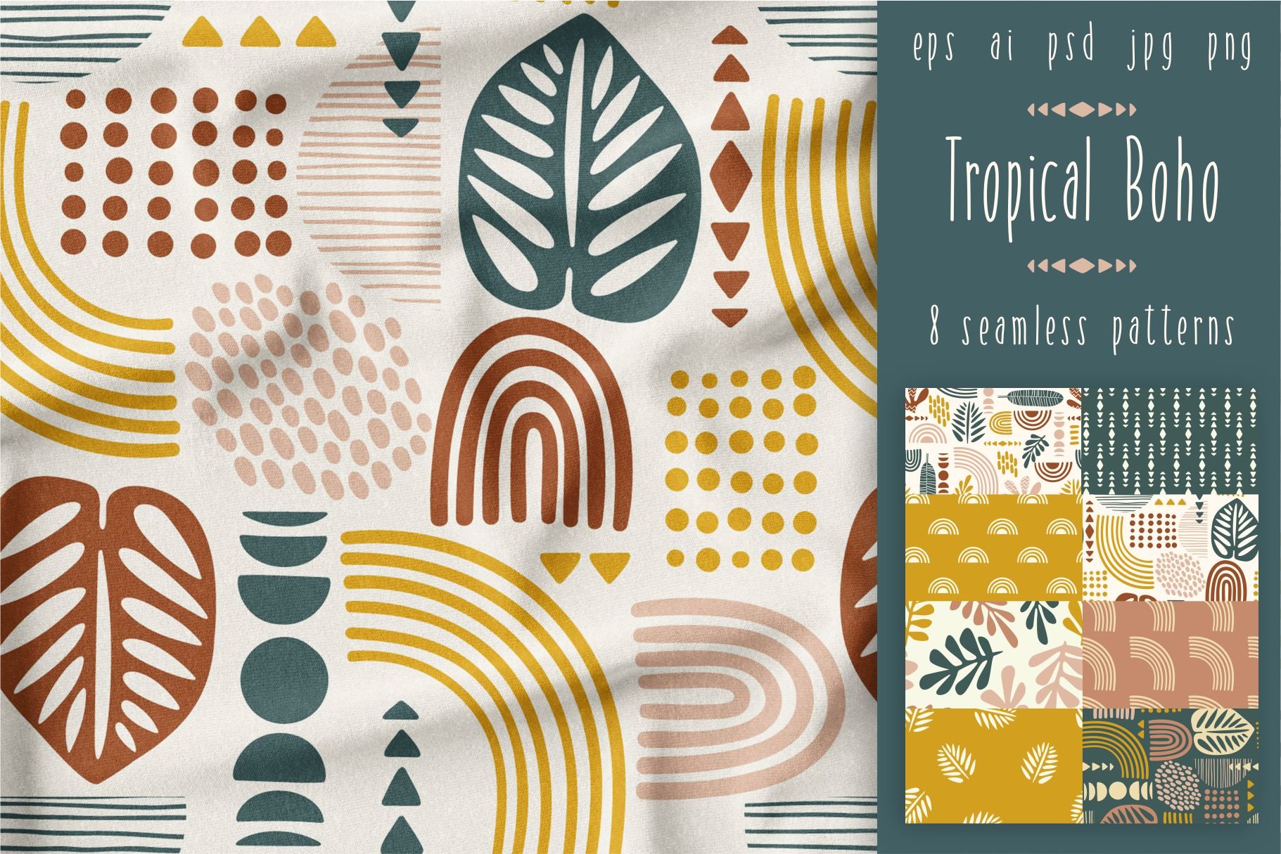 Tropical Boho. 8 seamless patterns cover image.