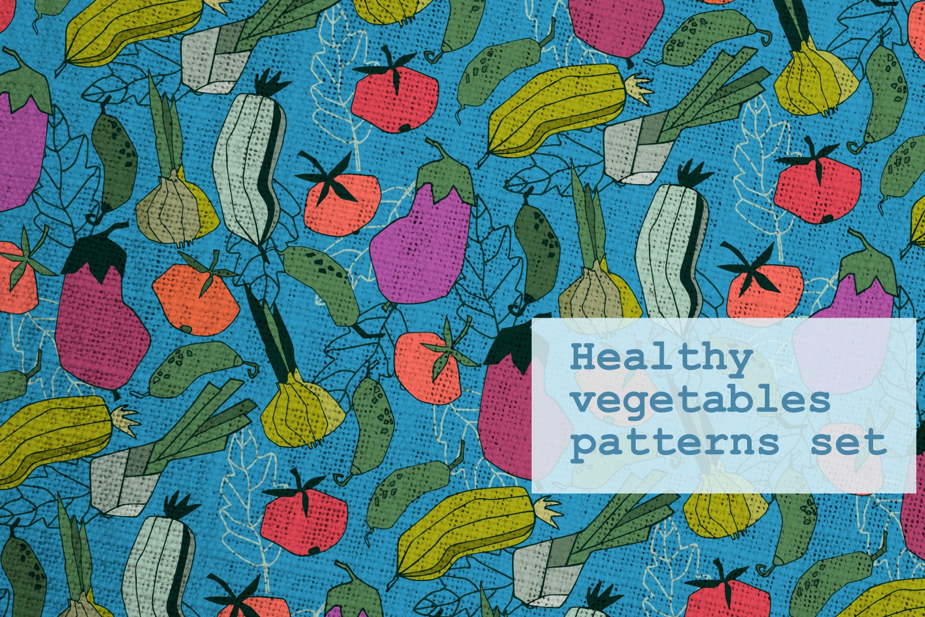 9 Healthy vegetables patterns set cover image.