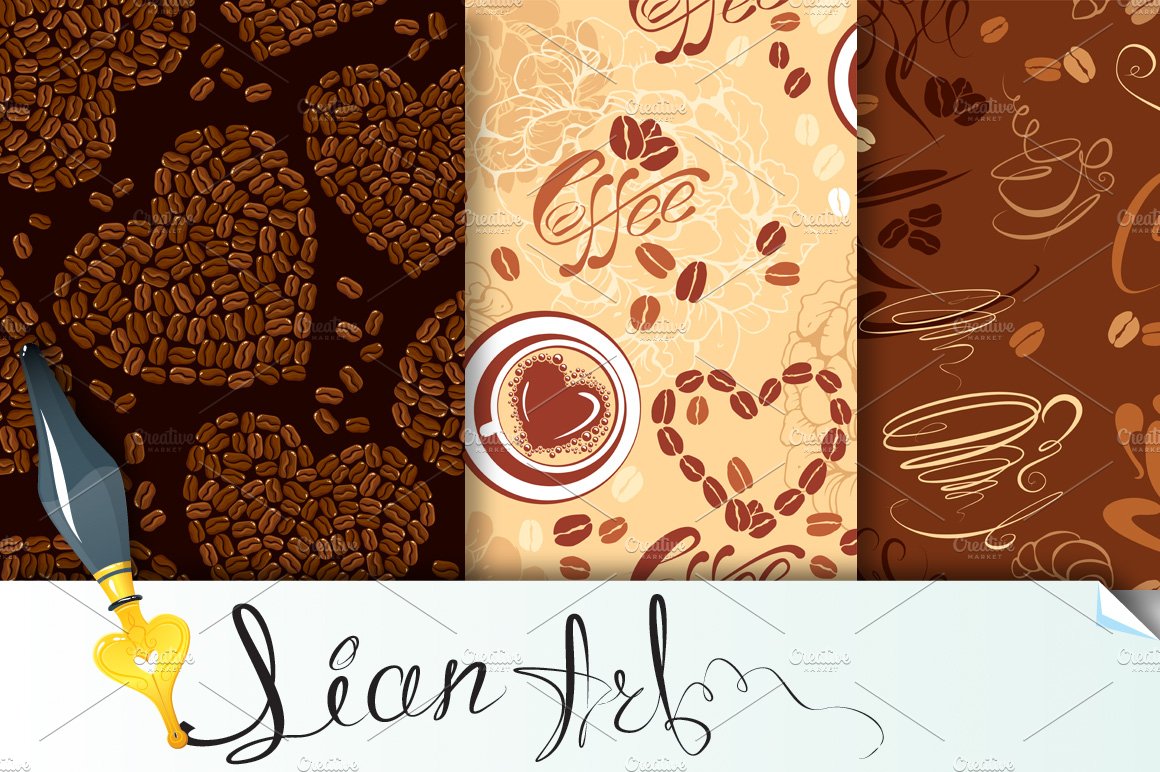 3 Seamless patterns with coffee cover image.