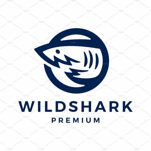 shark head round emblem logo vector cover image.