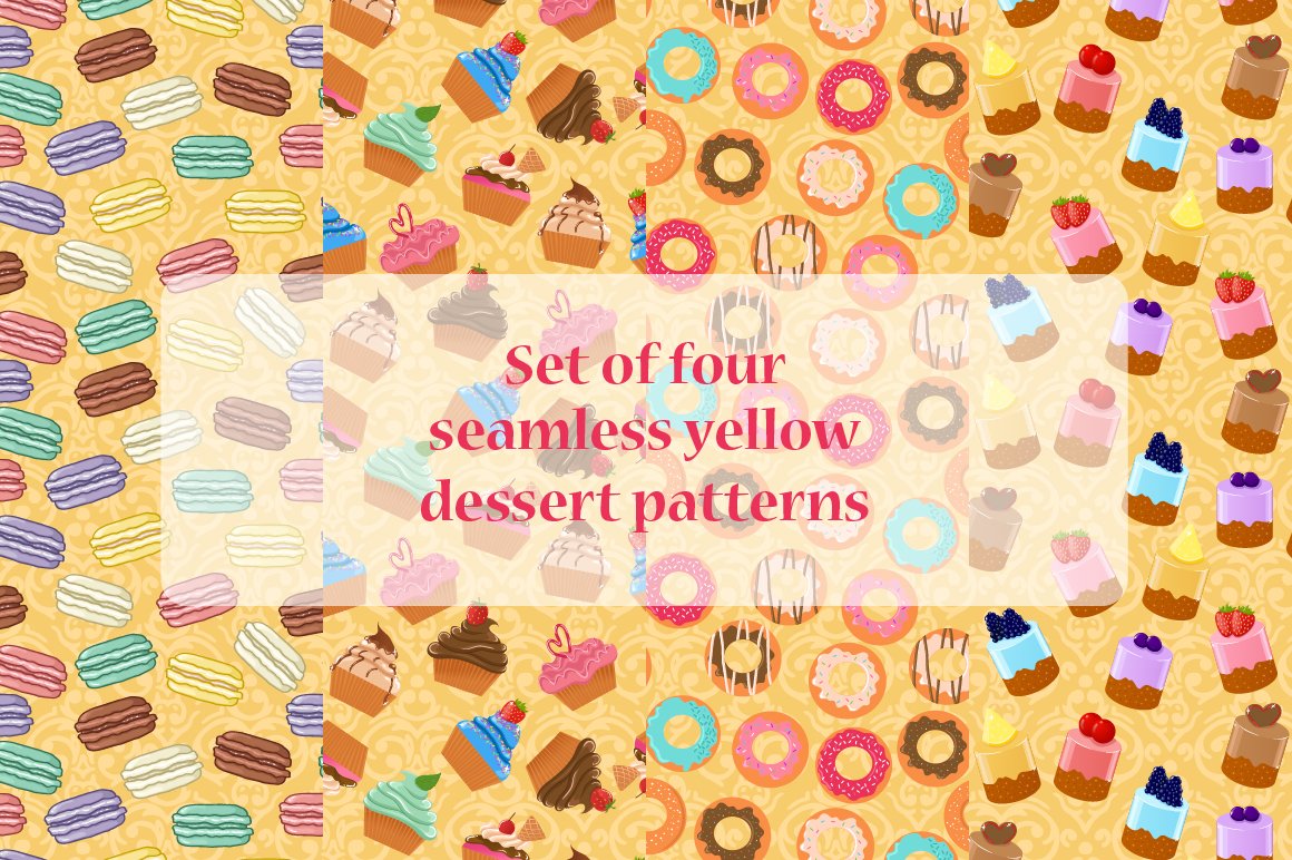Four seamless dessert patterns cover image.