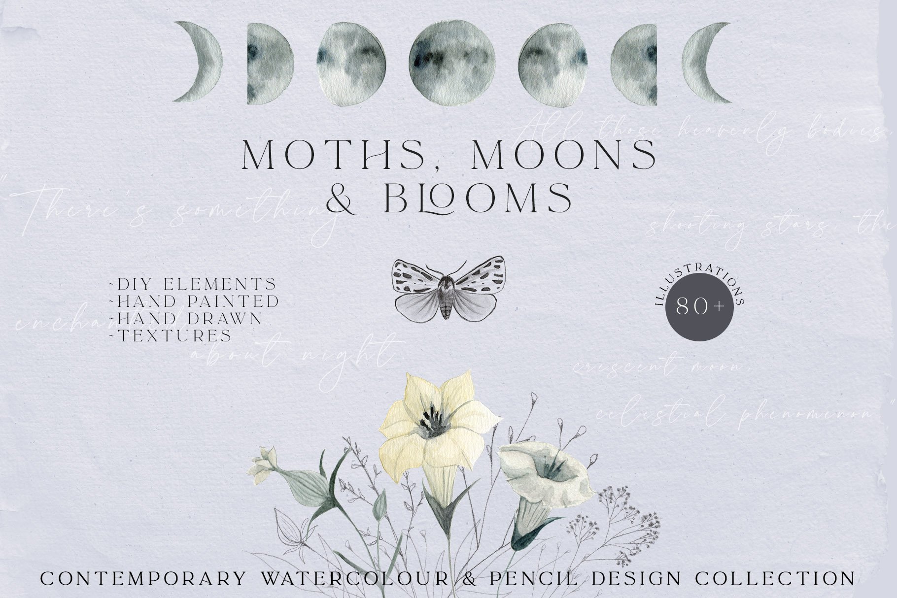 MOTHS, MOONS & BLOOMS watercolor set cover image.