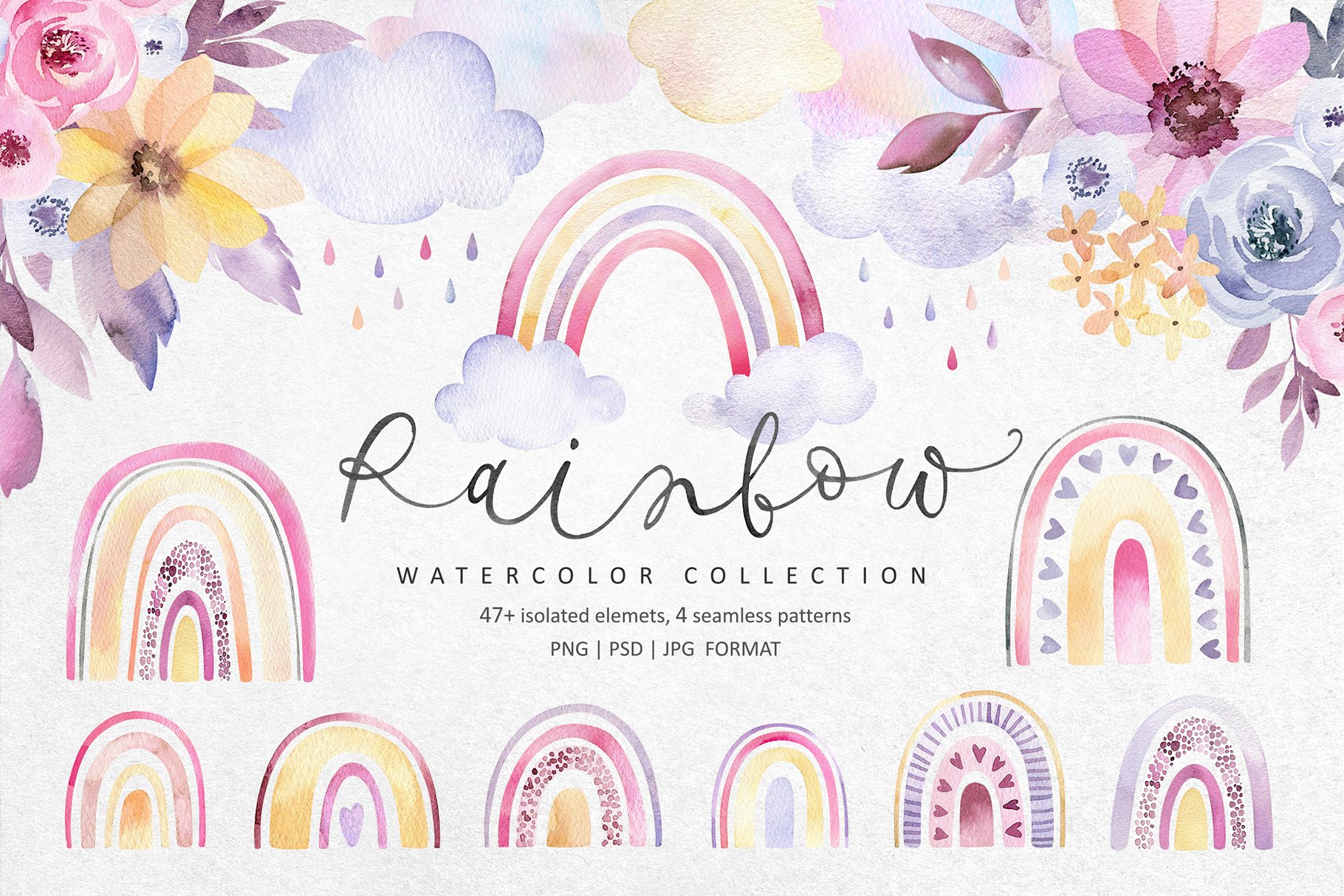 Watercolor floral rainbow cover image.
