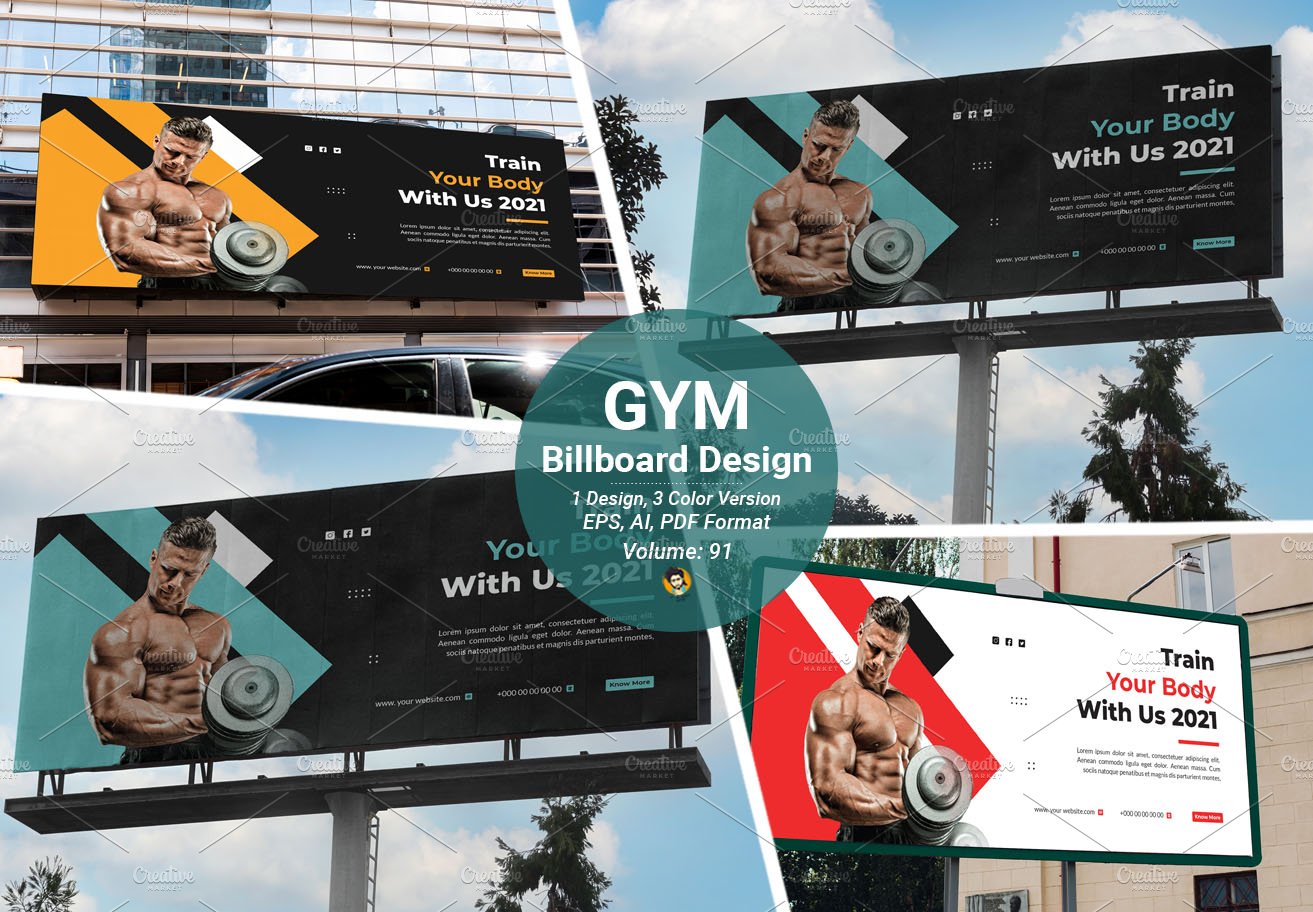 Fitness & Gym Billboard Template cover image.