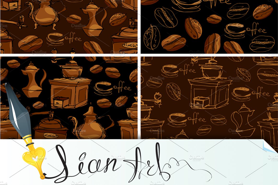 4 seamless patterns with coffee cover image.