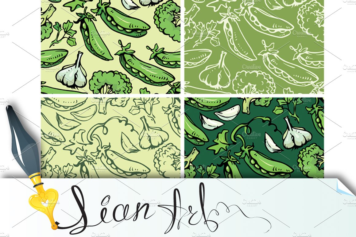 4 seamless patterns - vegetables cover image.