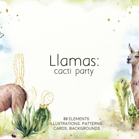 Llamas: cacti party watercolor llama cover image.