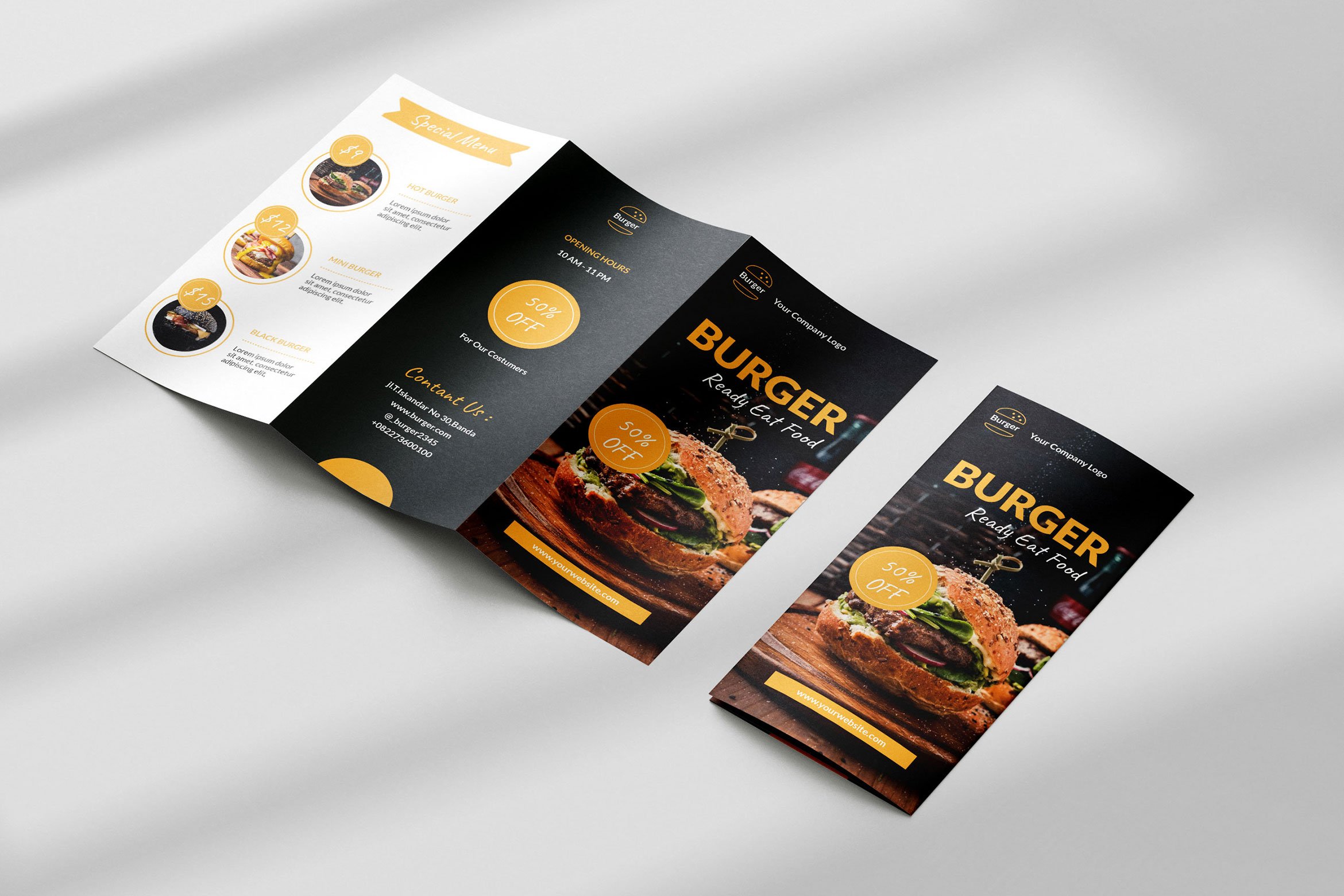 BURGER Trifold Brochure Template cover image.