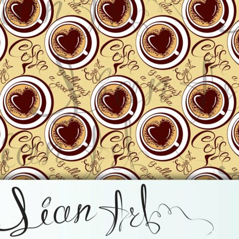 Seamless pattern with coffee cups cover image.