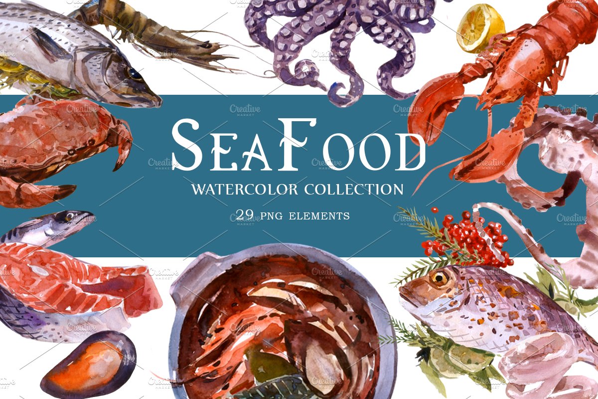 Sea Food Watercolor set cover image.