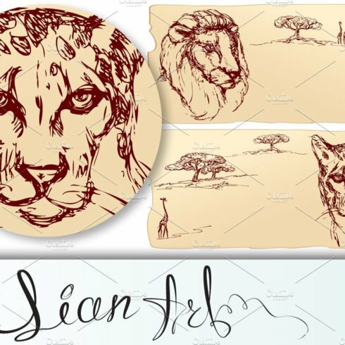 Lion and cheetah heads. cover image.