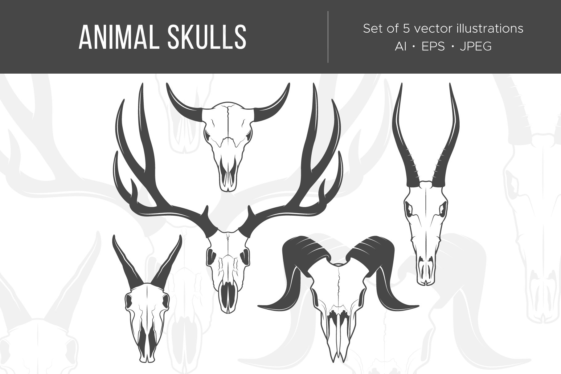 Set of vector icons of animal skulls cover image.