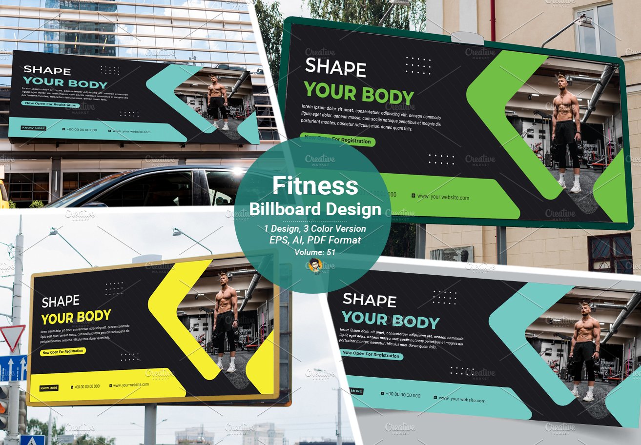 Gym Fitness Billboard Template cover image.