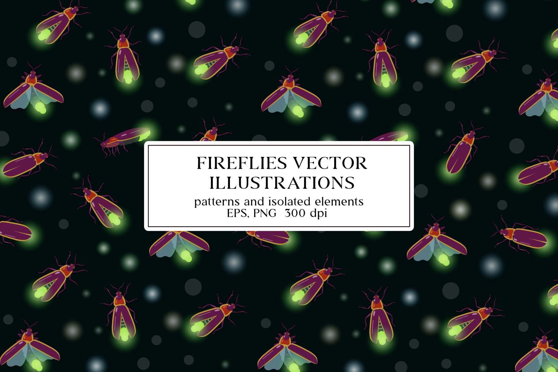Fireflies vector illustrations cover image.