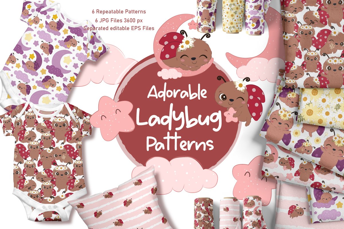 Cute Ladybug Seamless Pattern preview image.