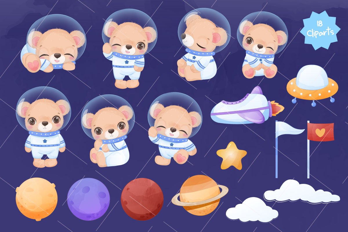 Space Series Baby Bear Clipart preview image.