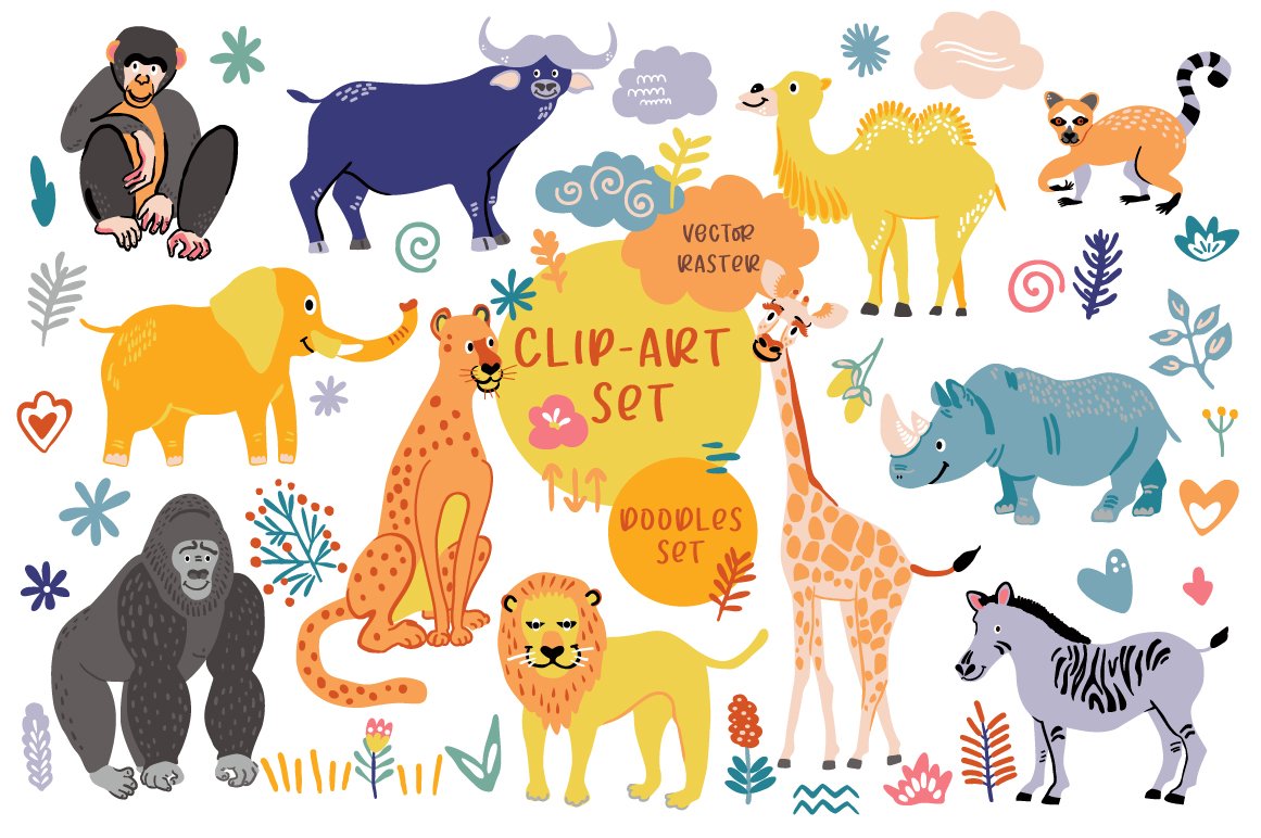 African animals clip art preview image.