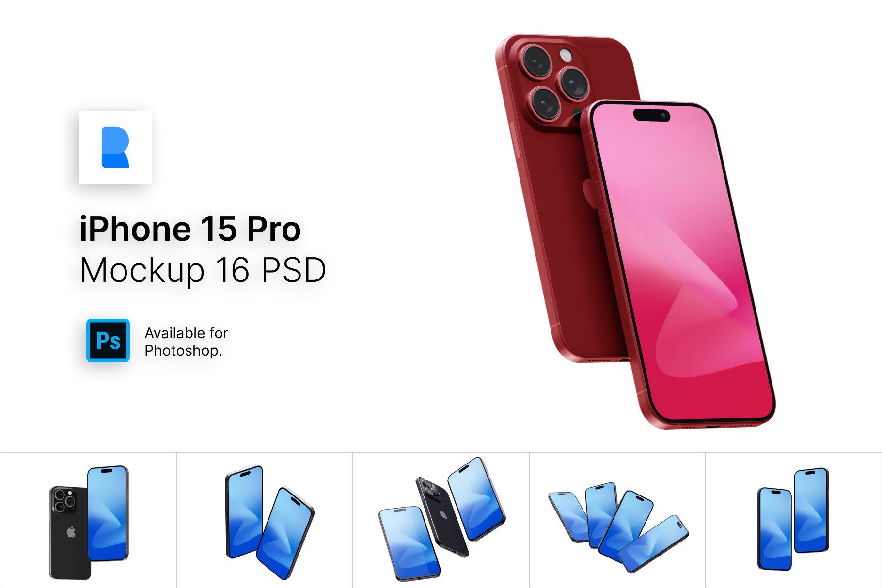 iPhone 15 Pro Mockups 16 PSD cover image.