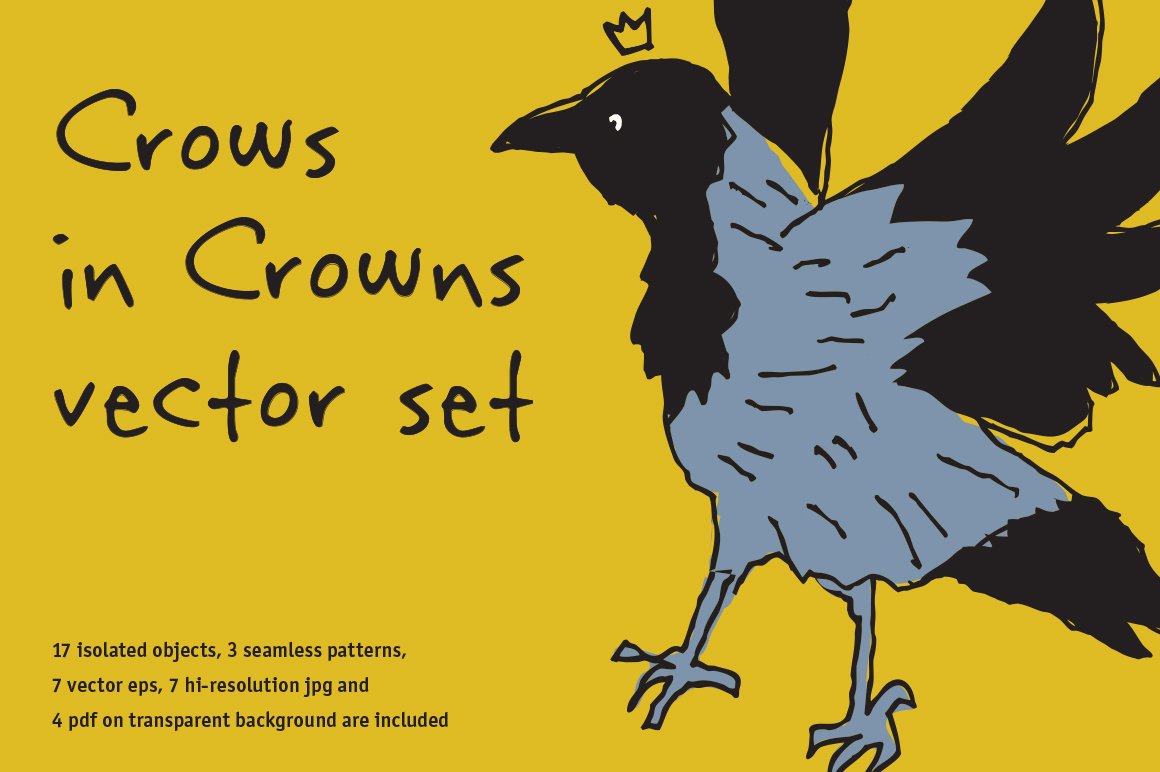 Crows in Crowns vector set cover image.
