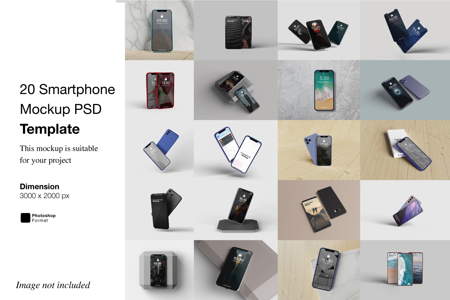 20 Smartphone Mockup PSD Template cover image.