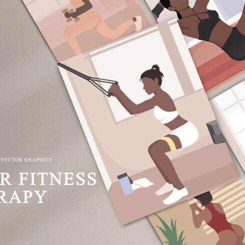 Fitness Girl Flat Illustrations Set cover image.