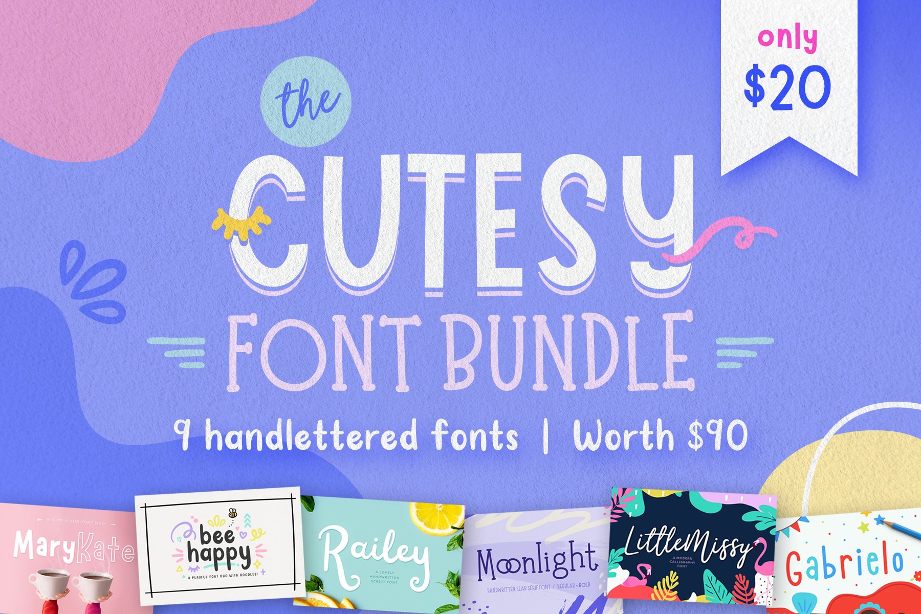The Cutesy Font Bundle • 9 Fonts! cover image.